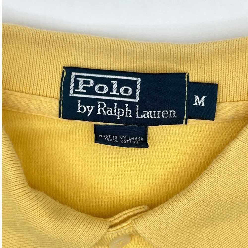 Y2K Polo by Ralph Lauren Mens Long Sleeve Polo Shirt‎ Yellow Cotton Medium 0496